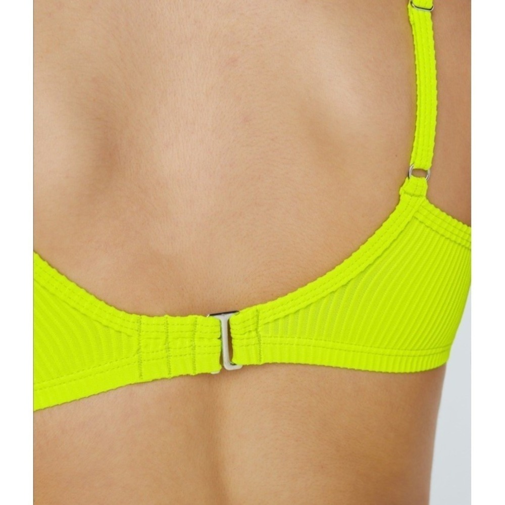 Halara NWOT Ribbed Bikini Swimsuit Top Neon Yellow Green Size Large Swim - Picture 4 of 11